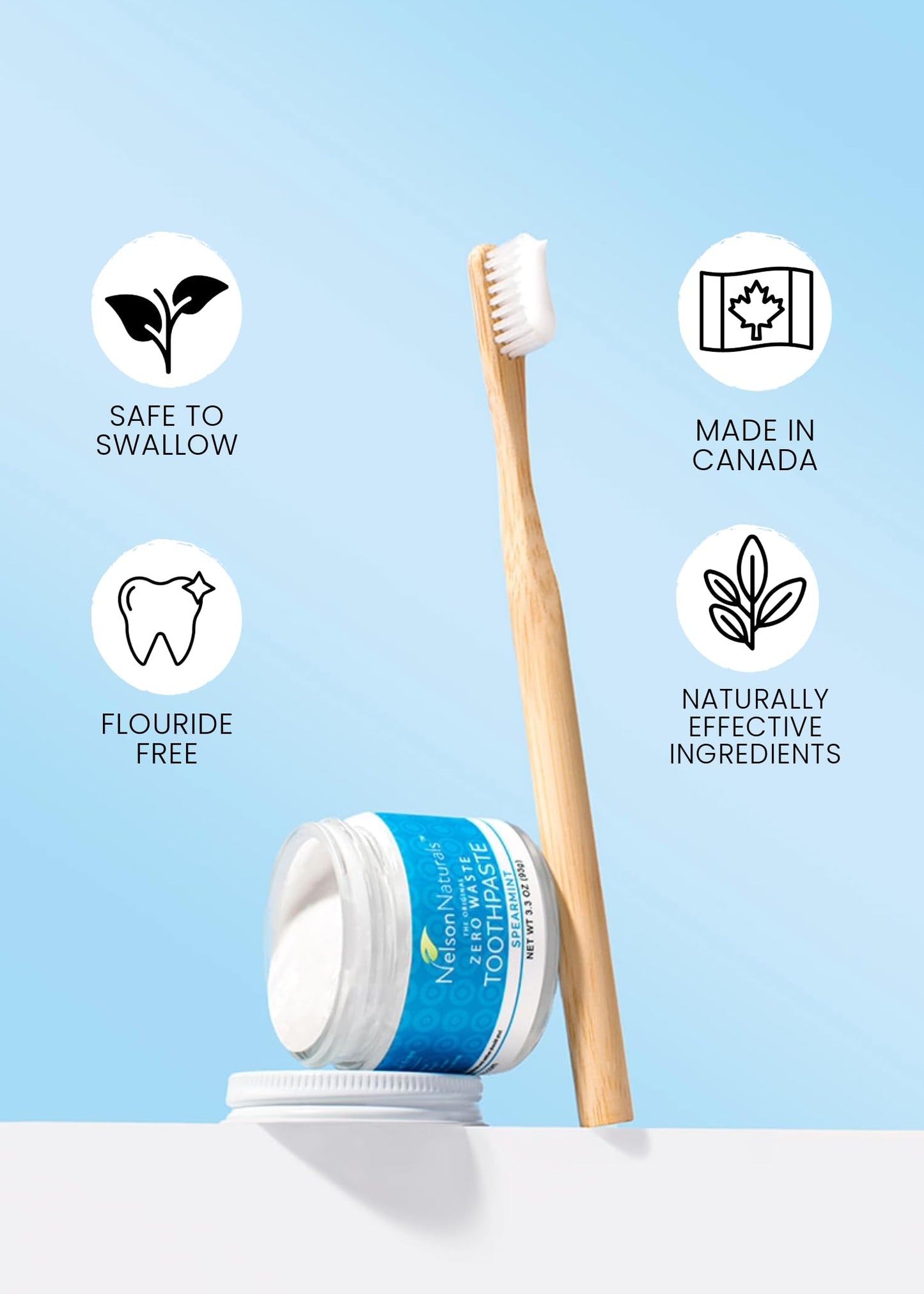 Nelson Naturals Spearmint Fluoride Free Toothpaste 3.3 oz – Zero Waste & Cruelty-Free