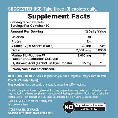 NeoCell Marine Collagen Peptides – 180 Caplets with Hyaluronic Acid