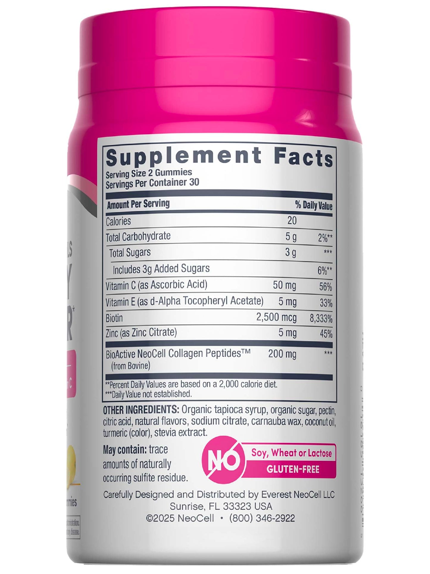NeoCell Hair, Skin & Nails Gummies – Collagen, Biotin & Vitamin C (60 Count, Lemon)