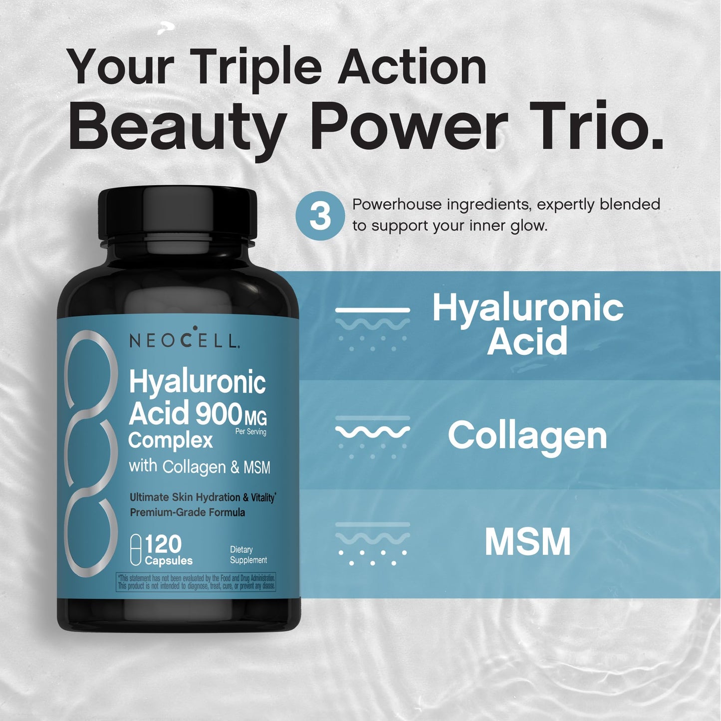 NeoCell Hyaluronic Acid Complex 900mg – 120 Capsules | BioActive Collagen Peptides & MSM
