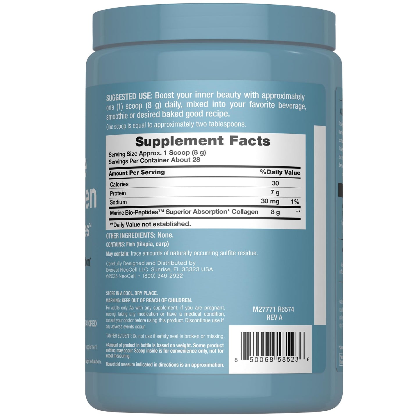 NeoCell Marine Collagen Peptides Powder – 8 oz Unflavored | Superior Absorption | Hair, Skin & Nails