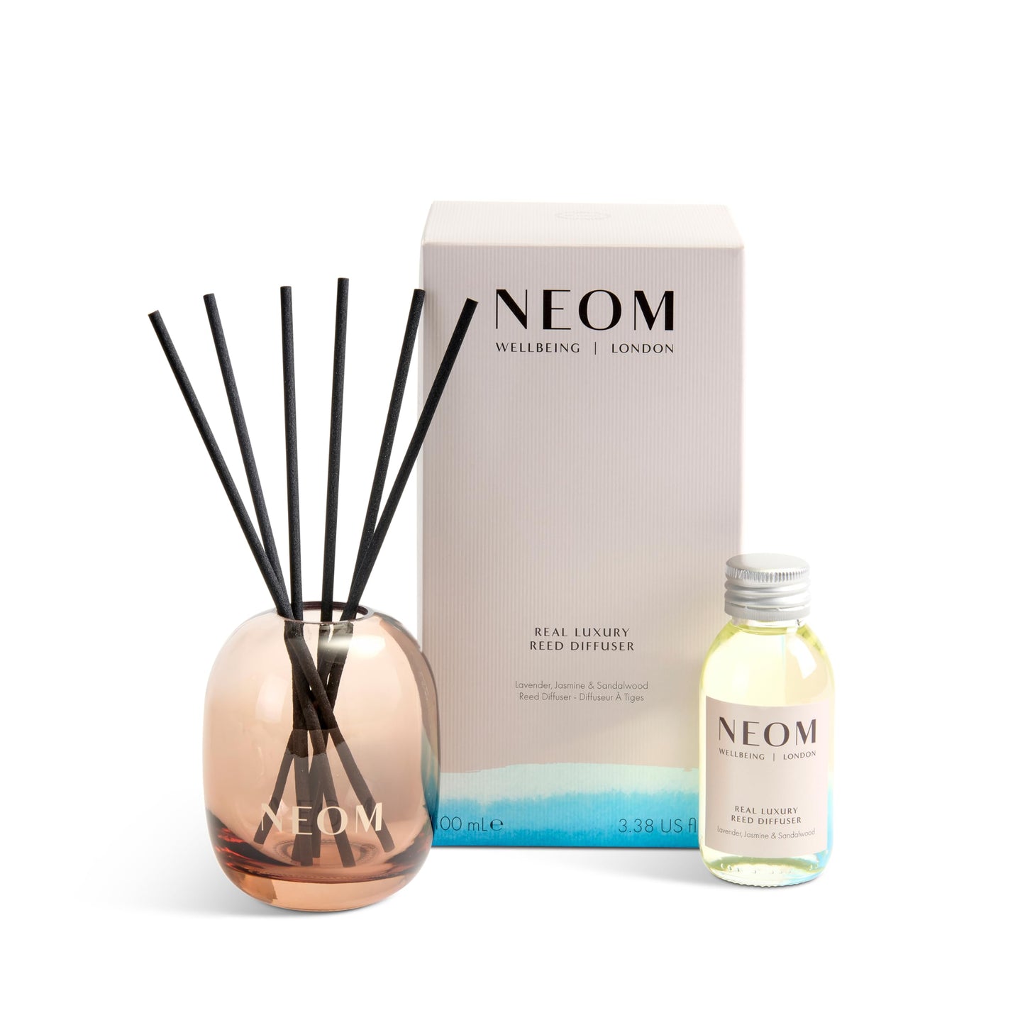 NEOM Real Luxury Reed Diffuser 100ml – Lavender, Jasmine & Sandalwood (Refillable)