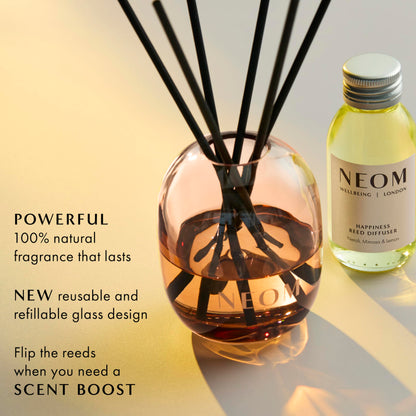 NEOM Happiness Reed Diffuser 100ml – Neroli, Mimosa & Lemon | 12 Weeks, 100% Natural & Refillable
