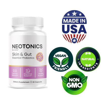 Neotonics Capsules – Official Skin & Gut Probiotics, 30-Capsule 1-Month Formula