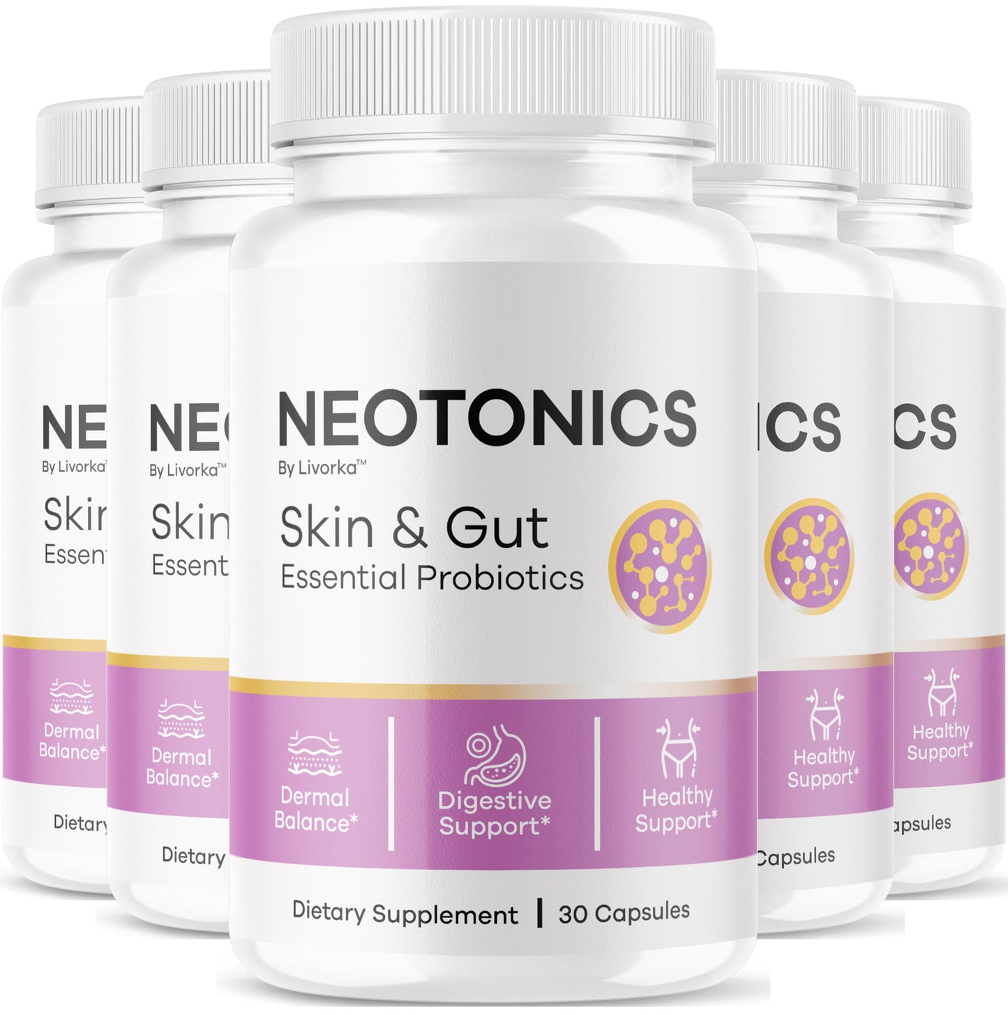 (5 Pack) Neotonics Capsules – Official Skin & Gut Probiotics, 150 Capsules