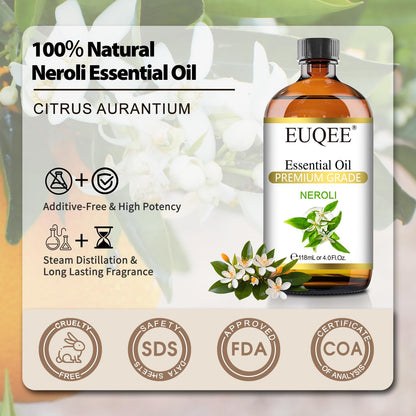 EUQEE Neroli Essential Oil 118mL (4oz) - Pure Neroli Oil for Diffuser, Aromatherapy & DIY Soap