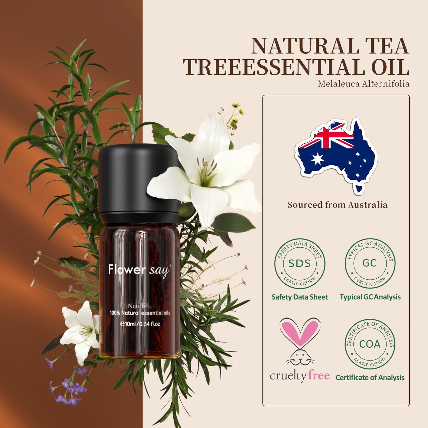 FLOWERSAY Neroli Essential Oil 0.34 oz | 100% Pure, Therapeutic Grade