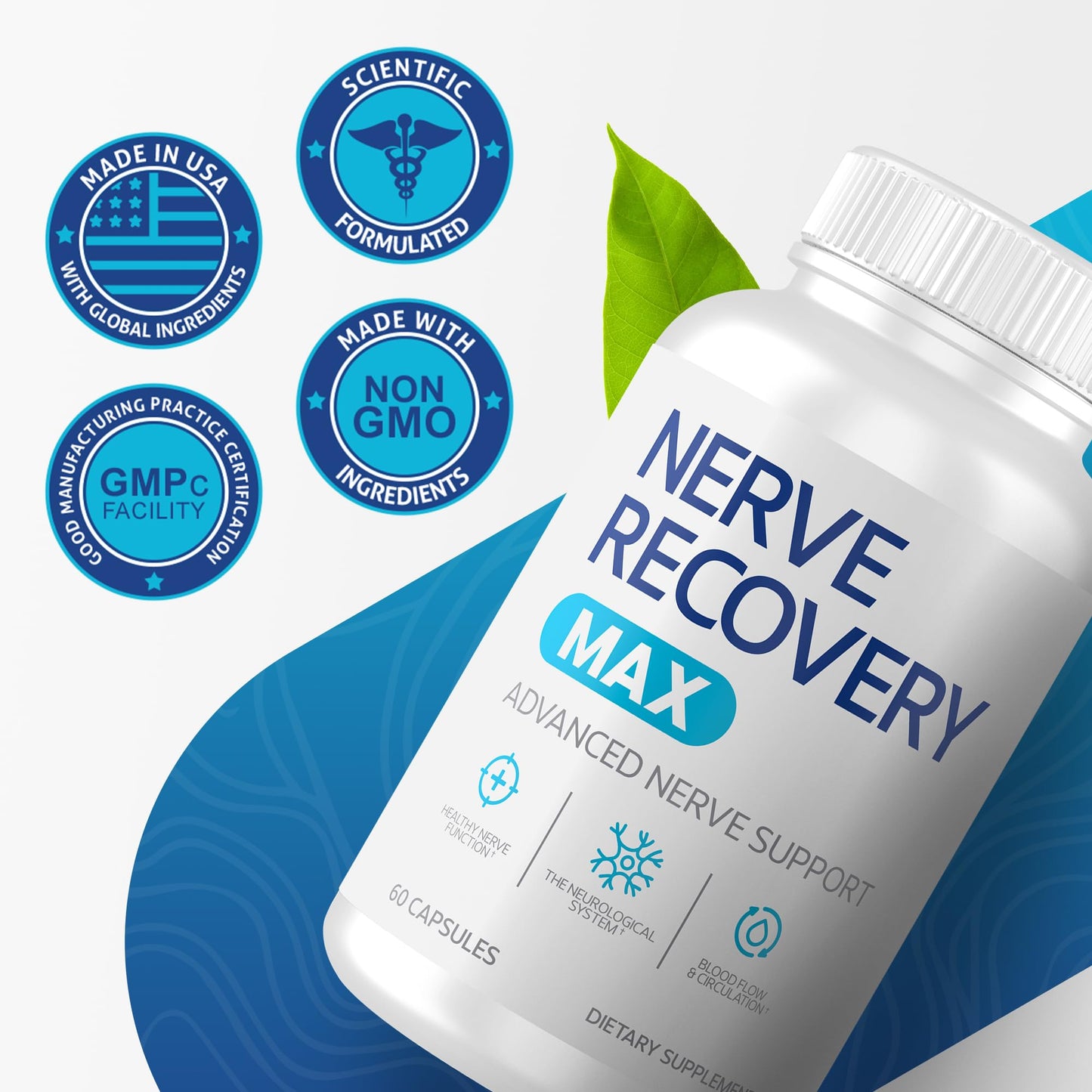 Nerve Recovery Max – Non-GMO Advanced Nerve Support with Vitamin D3 & Alpha Lipoic Acid | Made in USA | 60-Day Supply