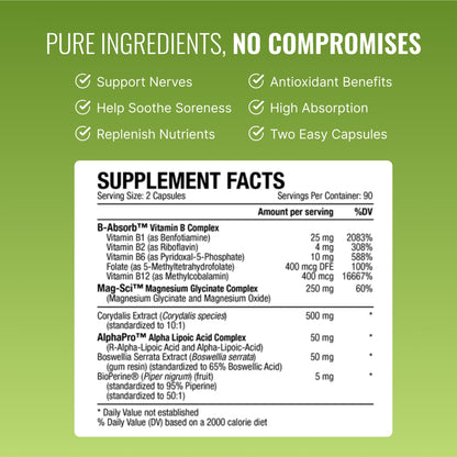 Approved Science Nervprin – Nerve Support with Benfotiamine, B12 & R-Alpha-Lipoic Acid | 180 Capsules | Made in USA