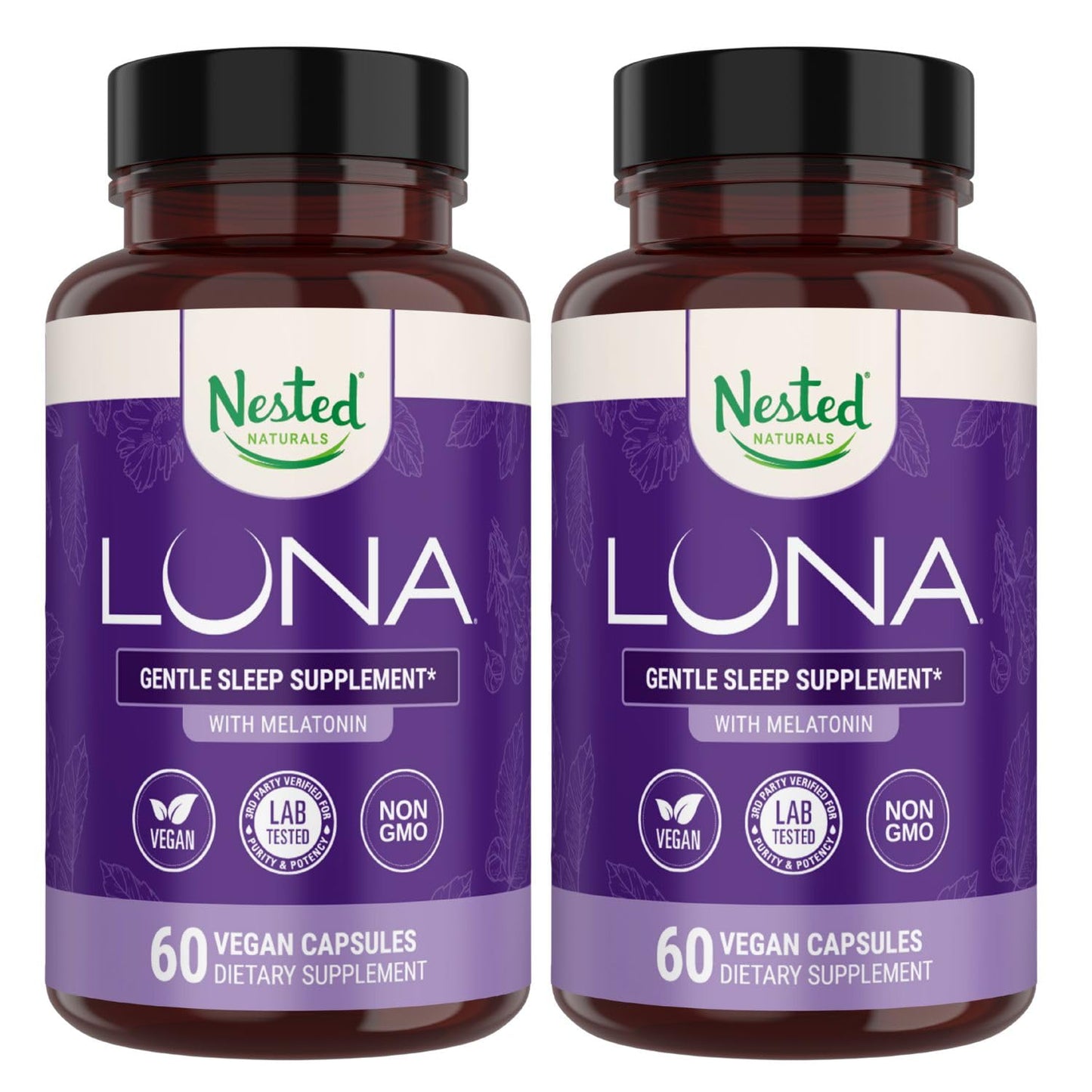 Nested Naturals Luna Sleep Aid – Natural, Non-Habit Forming Sleep Support for Adults | 120 Vegan Capsules