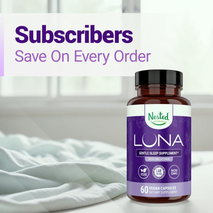 Nested Naturals Luna Sleep Aid – Natural, Non-Habit Forming Sleep Support for Adults | 120 Vegan Capsules