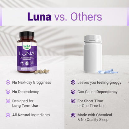 Nested Naturals Luna Sleep Aid – Natural, Non-Habit Forming Sleep Support for Adults | 120 Vegan Capsules