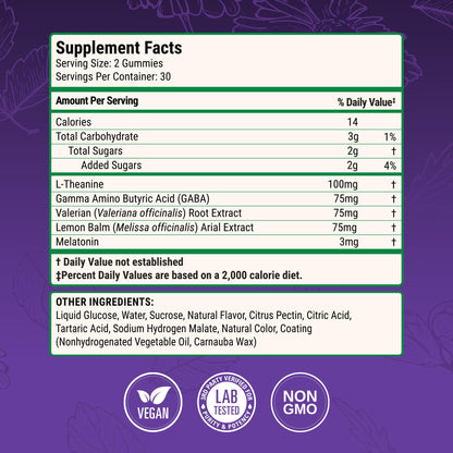 Nested Naturals Luna Sleep Gummies – Melatonin 3mg, L-Theanine, Valerian, GABA (60 Vegan Gummies)