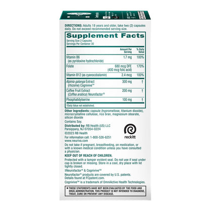 NEURIVA Ultra Brain Supplement for Focus, Memory & Alertness — 2-Pack, 60 Capsules