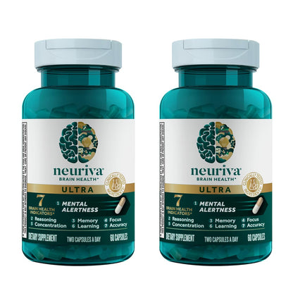 NEURIVA Ultra Brain Supplement for Focus, Memory & Alertness — 2-Pack, 60 Capsules