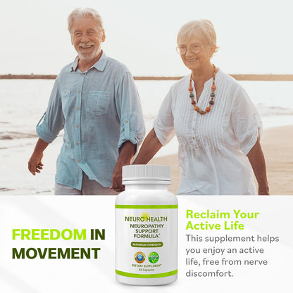 Neuro Health Nerve Support Formula for Neuropathy – Fast-Absorbing B Vitamins & Alpha Lipoic Acid, 180 Capsules