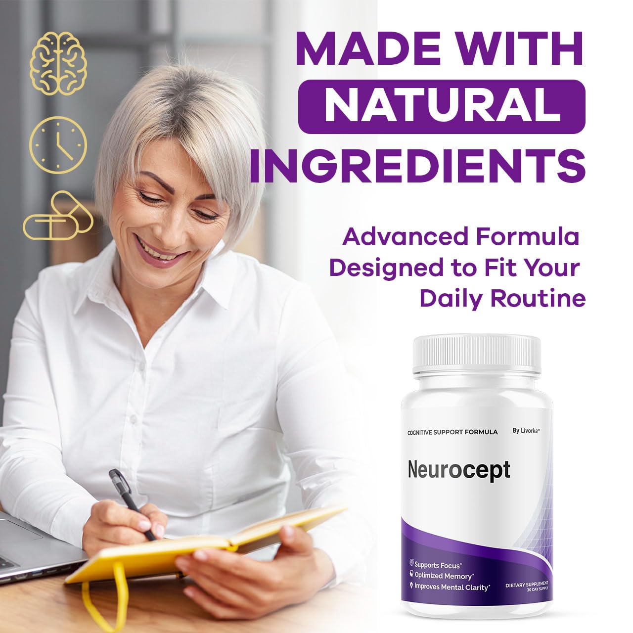 (3 Pack) Neurocept Brain Supplement Capsules – Memory & Focus Support – 180 Capsules (3 Months)