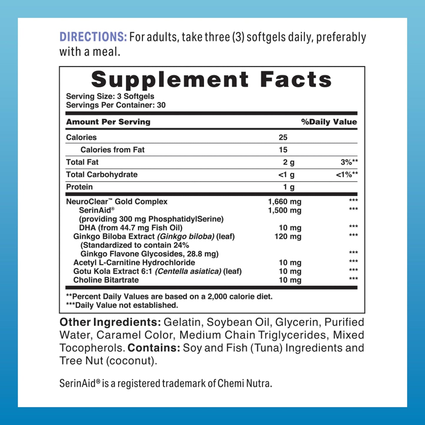 Vitamin World NeuroClear Gold Plus 90 Softgels – Phosphatidylserine, DHA, Ginkgo Biloba | Gluten Free