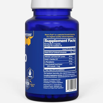 NATURAL STACKS NeuroFuel Nootropic – 750mg L-Carnitine & 500mg L-Phenylalanine – Focus & Memory Support – 75 Pills