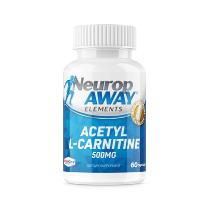 NeuropAWAY Elements Acetyl L-Carnitine 500mg 60ct Capsules (60 500mg Capsules Per Bottle) Veggie Caps Third Party Tested Made in USA