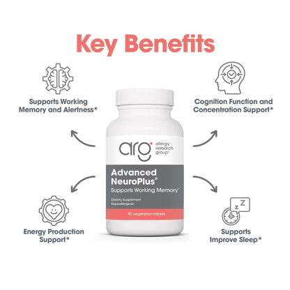 Allergy Research Group Advanced NeuroPlus Supplement - Memory & Focus Support, for Brain Function Health, Lion's Mane, Vegetarian Capsules - 90 Count