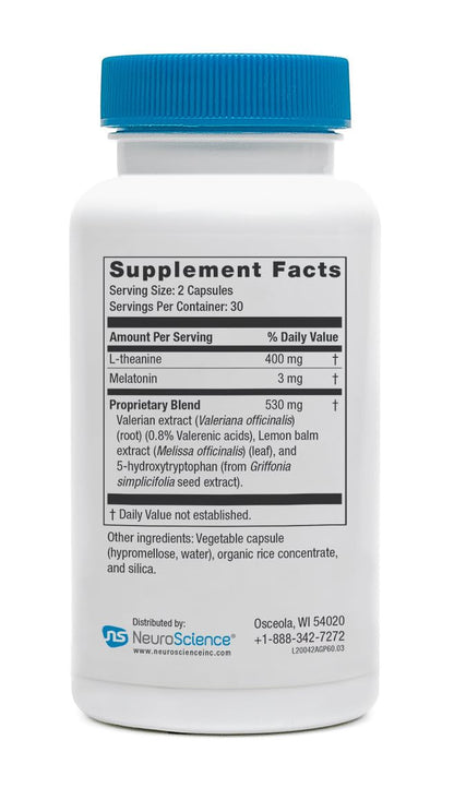 NeuroScience GABA PM Calm Sleep Aid for Adults - 400mg L-Theanine + 5-HTP + Magnesium (60 Capsules)