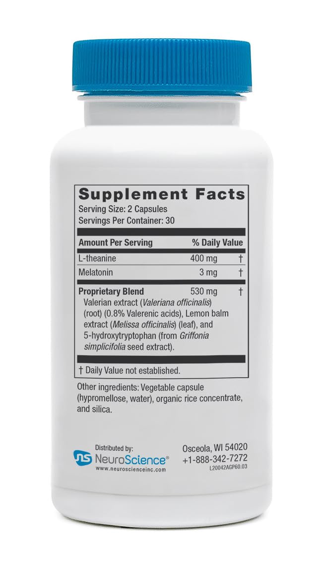 NeuroScience GABA PM Calm Sleep Aid for Adults - 400mg L-Theanine + 5-HTP + Magnesium (60 Capsules)