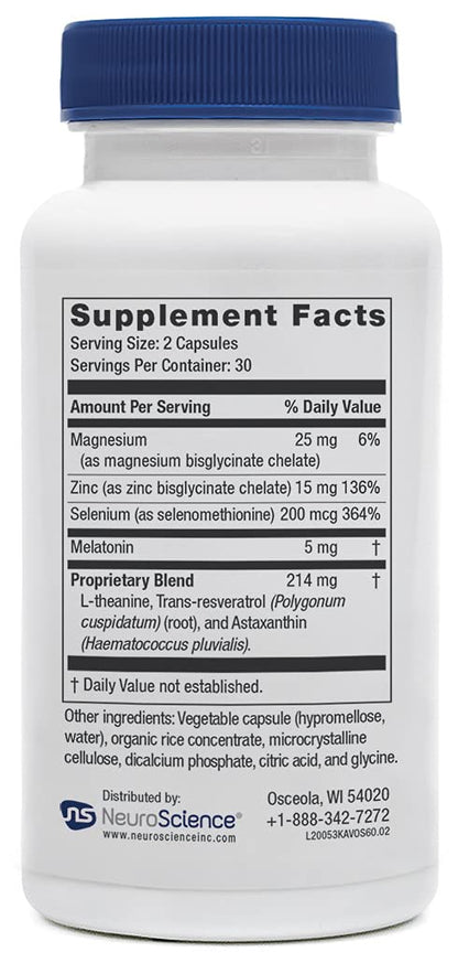 NeuroScience Kavinace OS Calm Sleep Aid with L-Theanine & 5 mg Melatonin – 60 Capsules