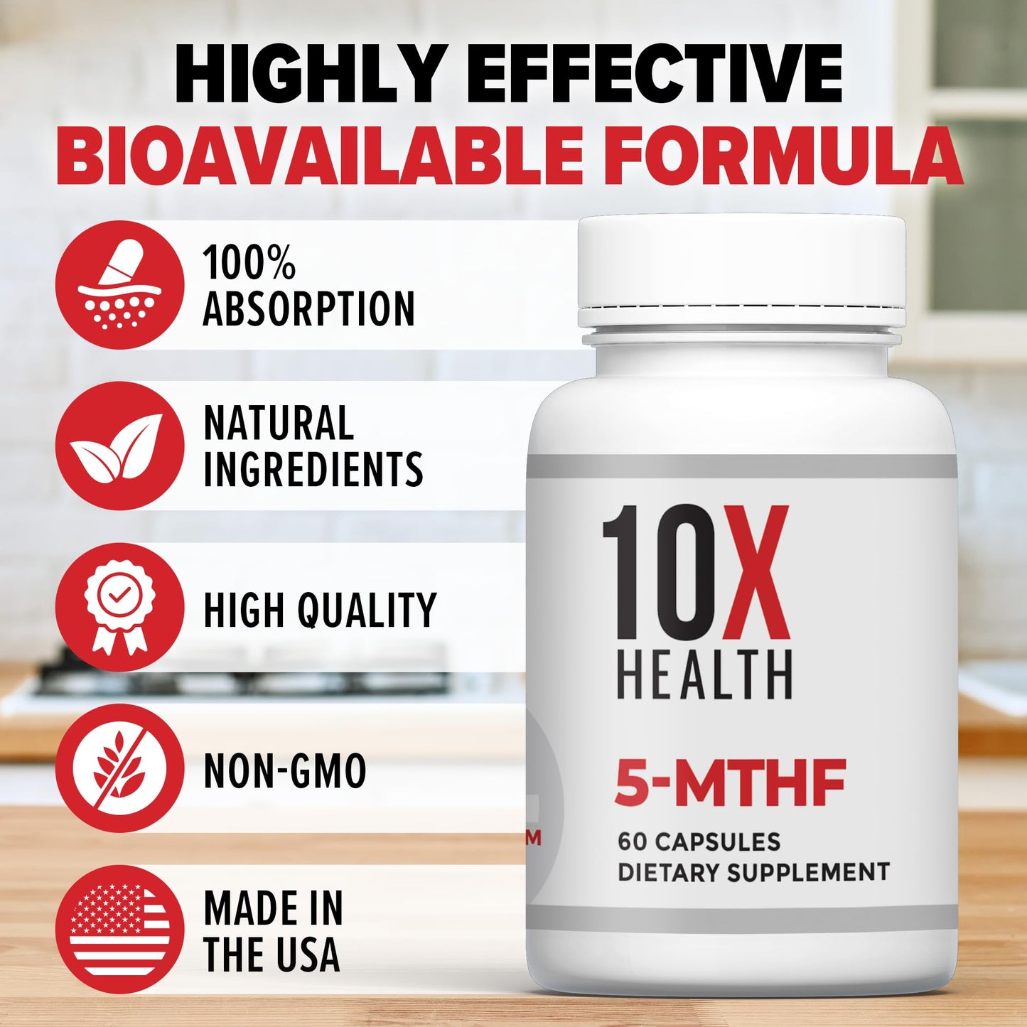 10X Health 5-MTHF Methylfolate with Magnesium | 60 Capsules
