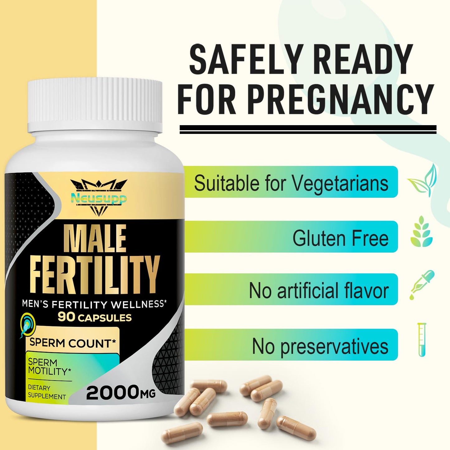 Neusupp Male Fertility Supplements – Maca, Zinc & Folate for Sperm Quality (Pack of 4)