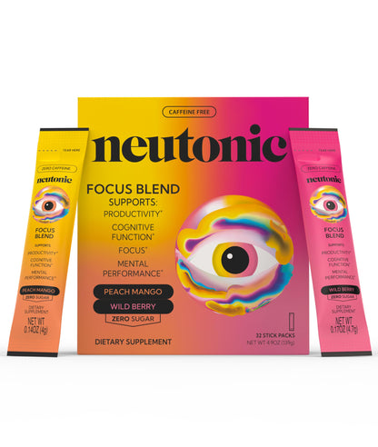 Neutonic Nootropic Focus Blend Powder | Peach Mango & Wild Berry, 32 Sticks | Caffeine Free