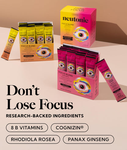 Neutonic Nootropic Focus Blend Powder | Peach Mango & Wild Berry, 32 Sticks | Caffeine Free