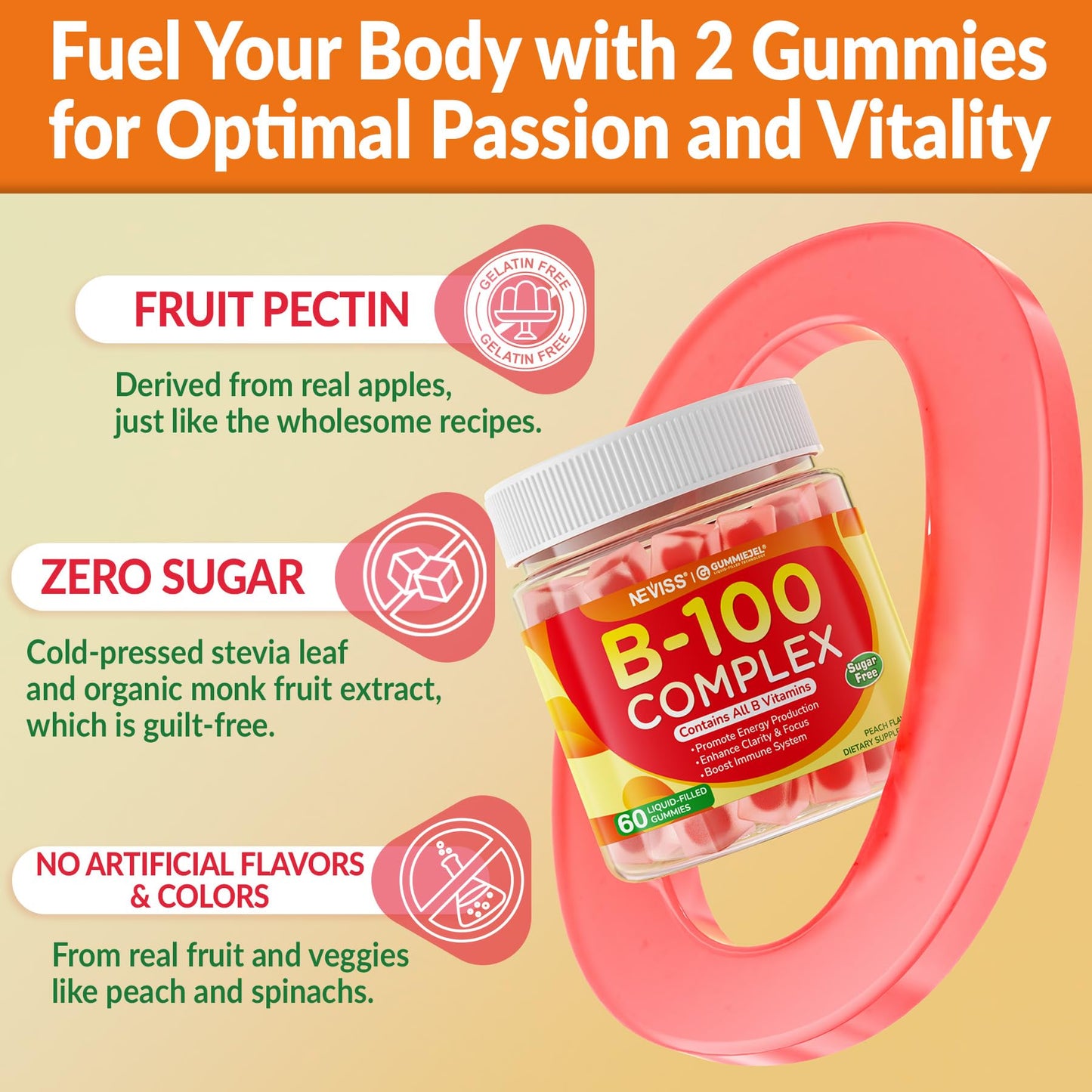 Neviss B100 Complex Gummies – 2 Pack Sugar-Free B Vitamins for Energy, Focus & Immunity
