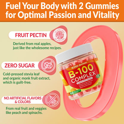 Neviss B100 Complex Gummies – 2 Pack Sugar-Free B Vitamins for Energy, Focus & Immunity