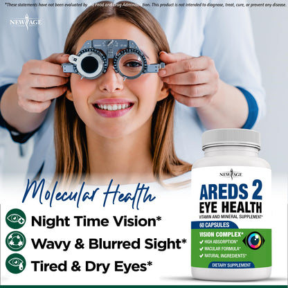 NEW AGE AREDS 2 Eye Vitamins – Lutein, Zeaxanthin, Bilberry & Astaxanthin – 180 Count