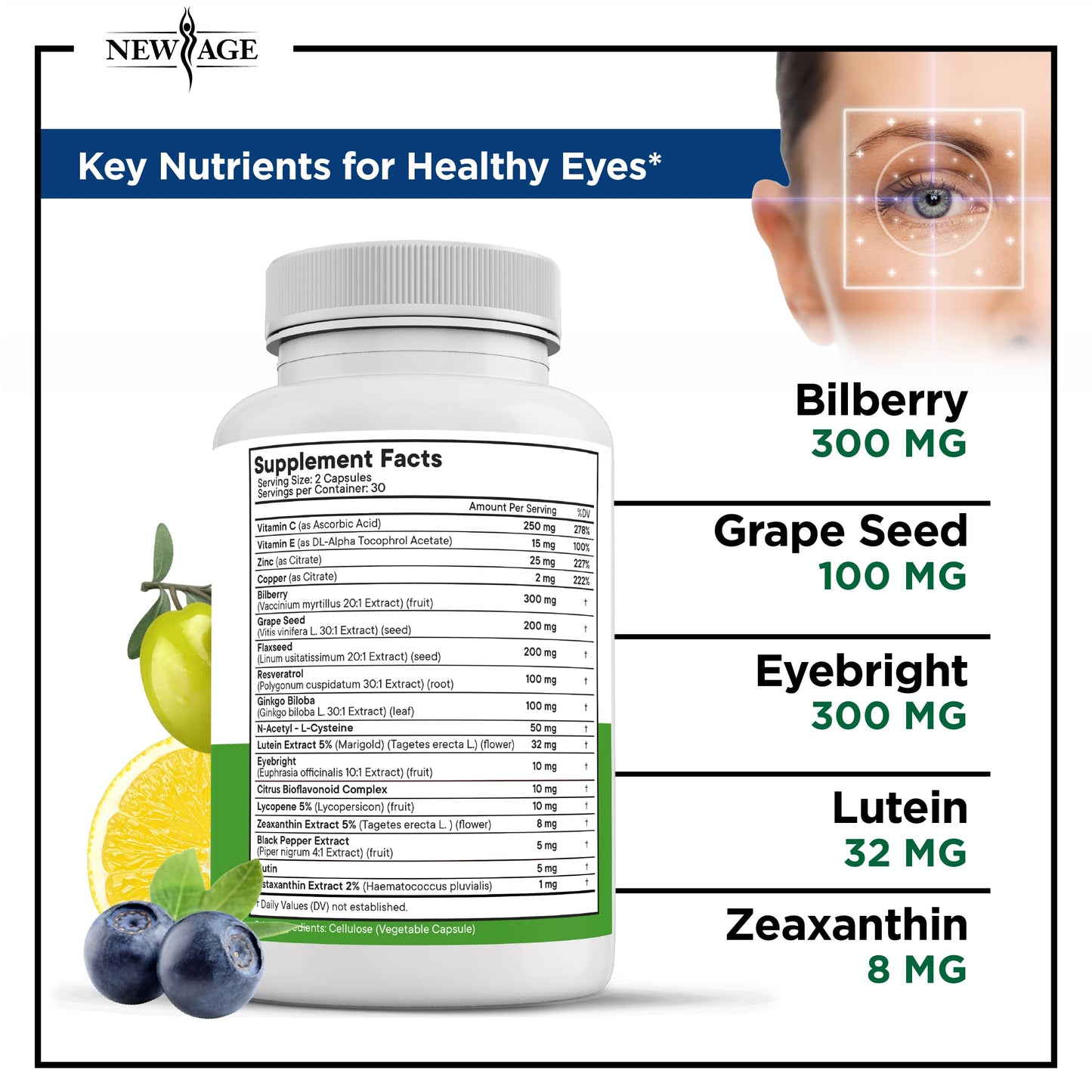 NEW AGE AREDS 2 Eye Vitamins – Lutein, Zeaxanthin, Bilberry & Astaxanthin – 180 Count