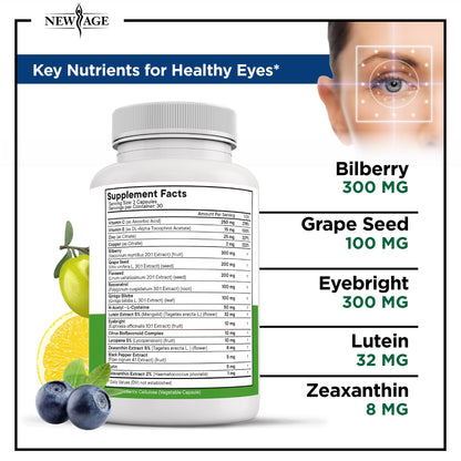NEW AGE AREDS 2 Eye Vitamins – Lutein, Zeaxanthin, Bilberry & Astaxanthin – 180 Count