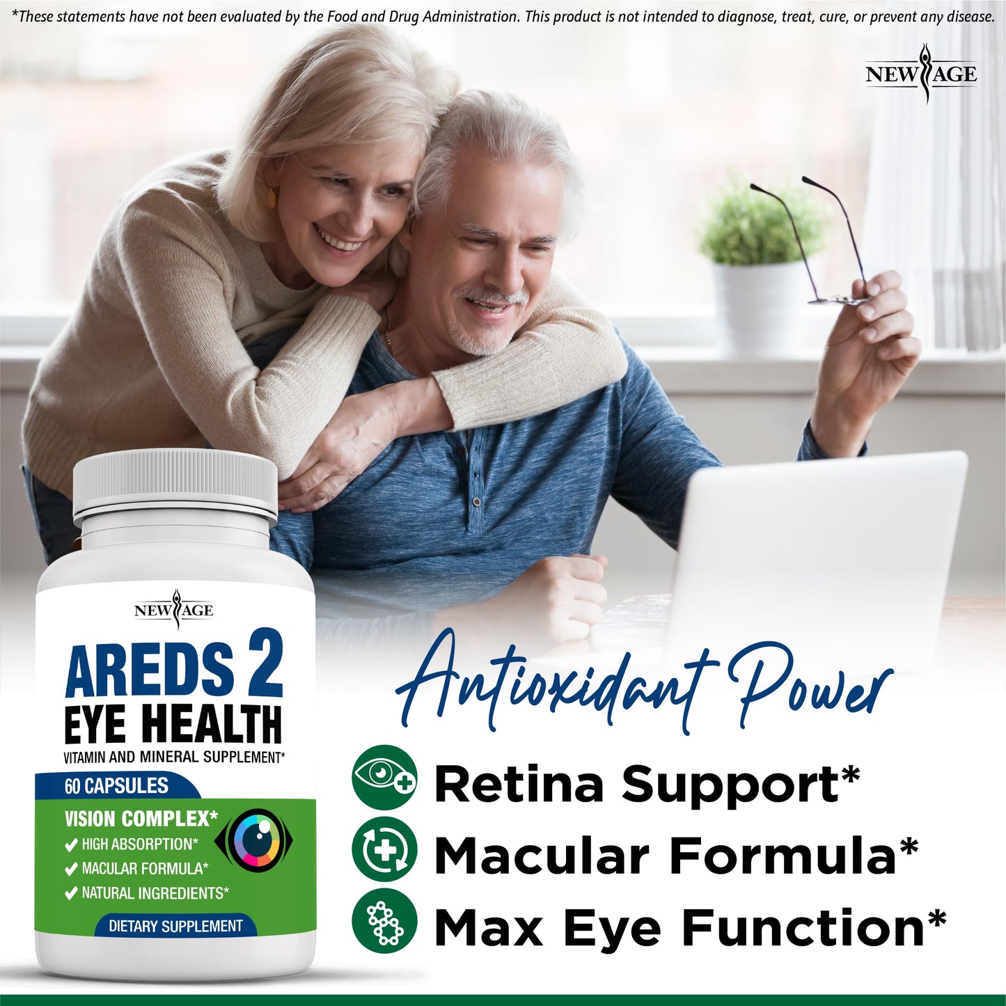NEW AGE AREDS 2 Eye Vitamins – Lutein, Zeaxanthin, Bilberry & Astaxanthin – 180 Count