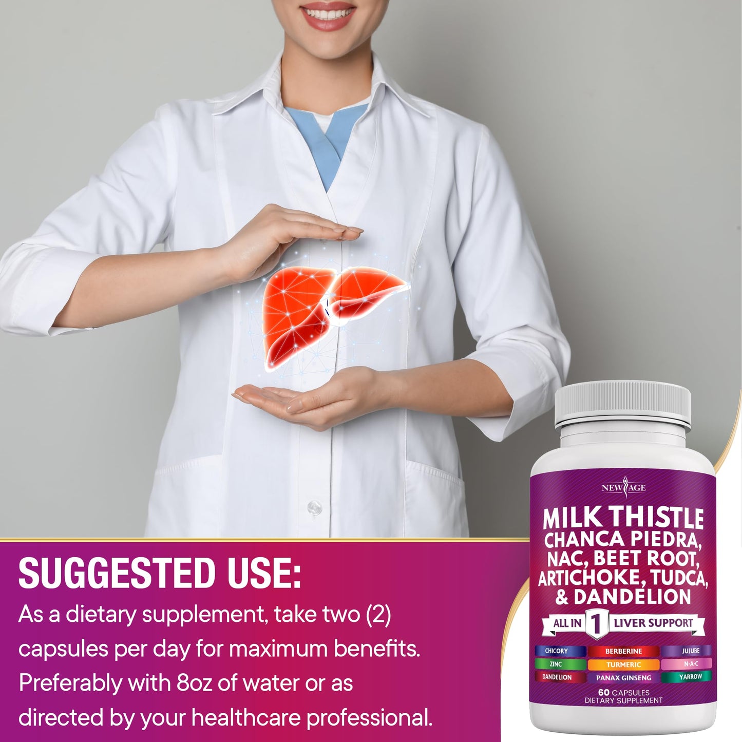 NEW AGE Milk Thistle NAC Chanca Piedra Liver Support – 180 Count, 28-in-1 Formula