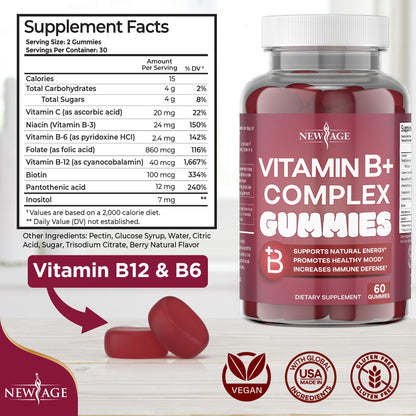 NEW AGE Vitamin B Complex Gummies – Gluten-Free, Vegan, Made in USA (180 Count x3)