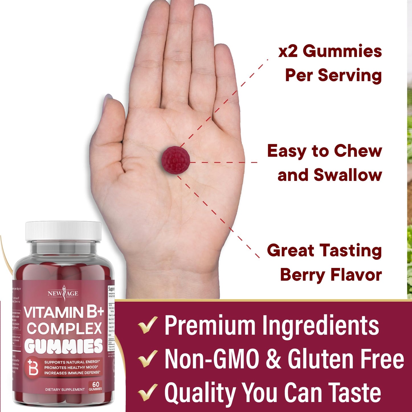 NEW AGE Vitamin B Complex Gummies – Gluten-Free, Vegan, Made in USA (180 Count x3)