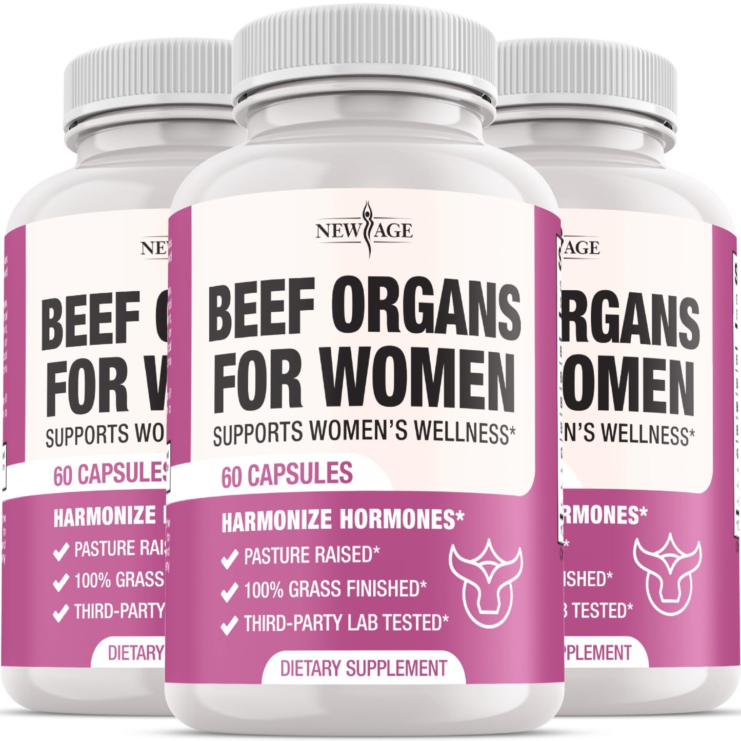 NEW AGE Beef Organ Supplement for Women – Grass-Fed Liver, Kidney, Heart & Uterus Tissue | 180 Capsules