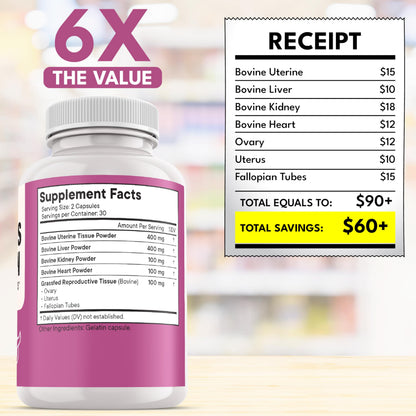 NEW AGE Beef Organ Supplement for Women – Grass-Fed Liver, Kidney, Heart & Uterus Tissue | 180 Capsules