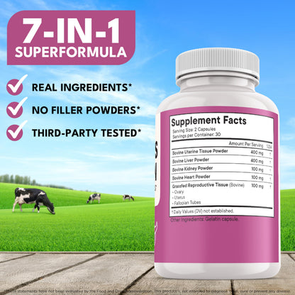 NEW AGE Beef Organ Supplement for Women – Grass-Fed Liver, Kidney, Heart & Uterus Tissue | 180 Capsules