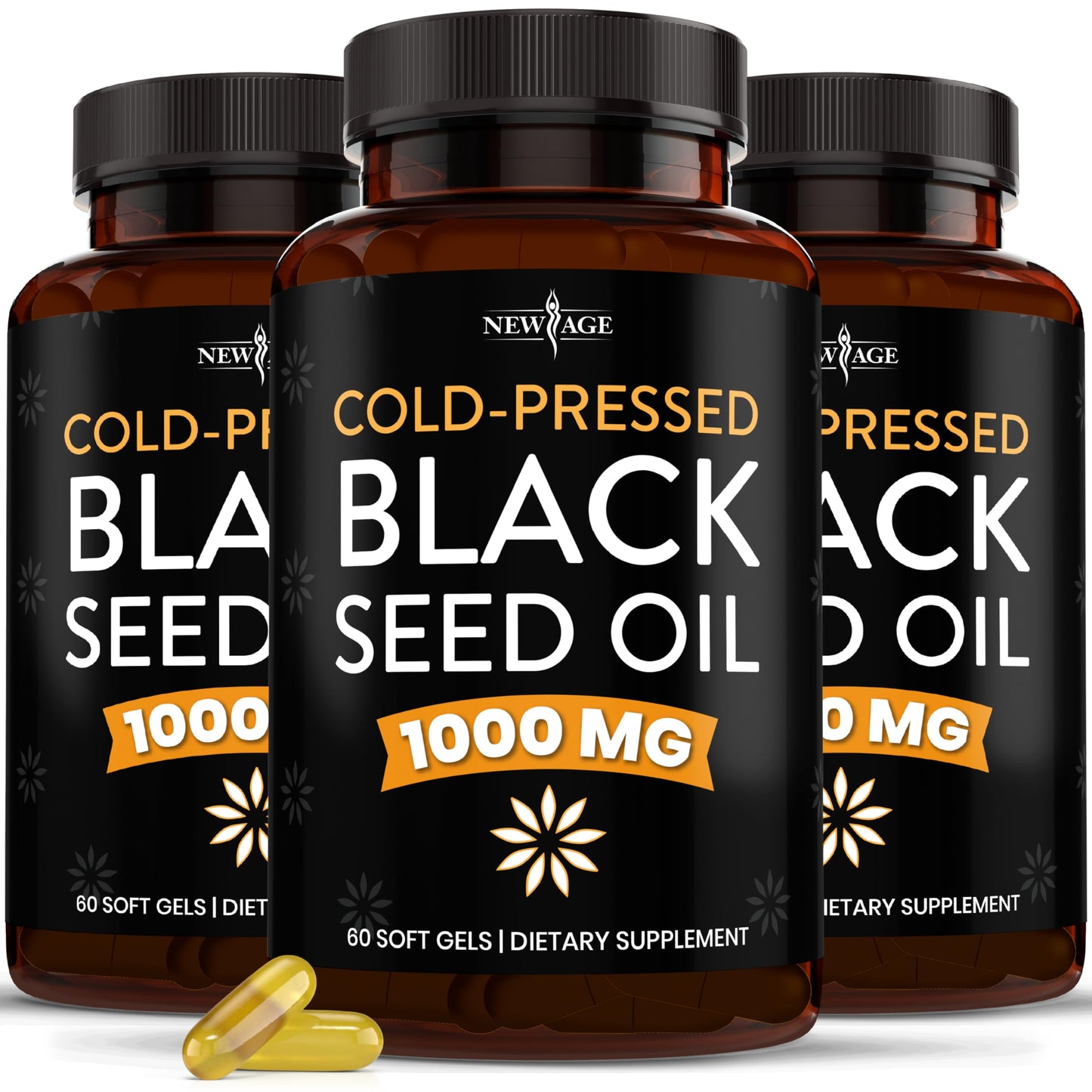 NEW AGE Black Seed Oil Softgel Capsules – Premium Cold-Pressed Nigella Sativa (Non-GMO, Vegetarian, 3 × 90)