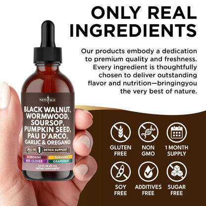 NEW AGE Black Walnut Wormwood Cleanse Drops – Herbal Liquid Tincture, 8oz