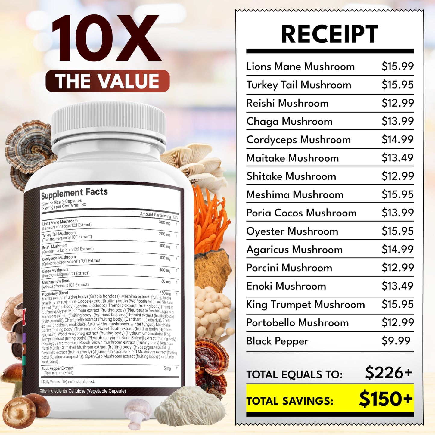 NEW AGE Lions Mane 20-in-1 Mushroom Supplement with Turkey Tail, Reishi, Chaga, Cordyceps, Marshmallow Root – 180 Count