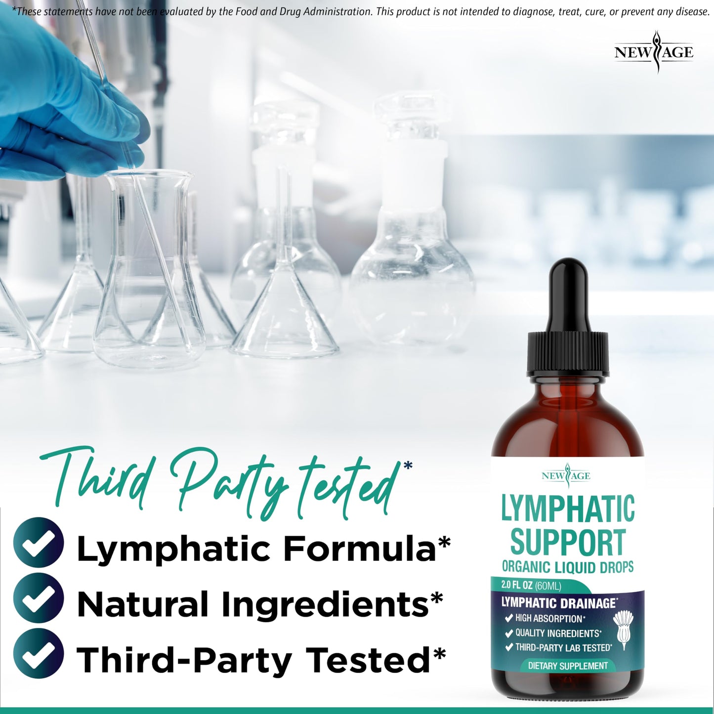 NEW AGE Organic Lymphatic Drainage Drops – All-in-1 Herbal Formula (8 oz)