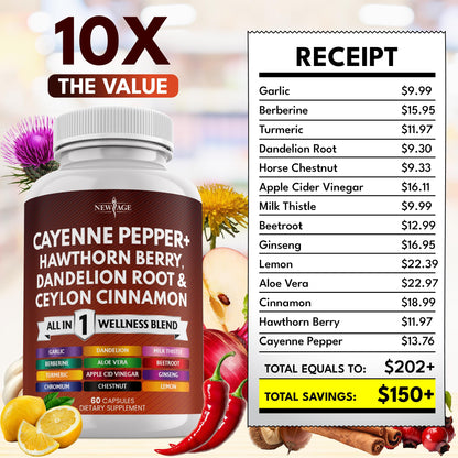 New Age Cayenne Pepper Capsules with Hawthorn Berry – 180 Count