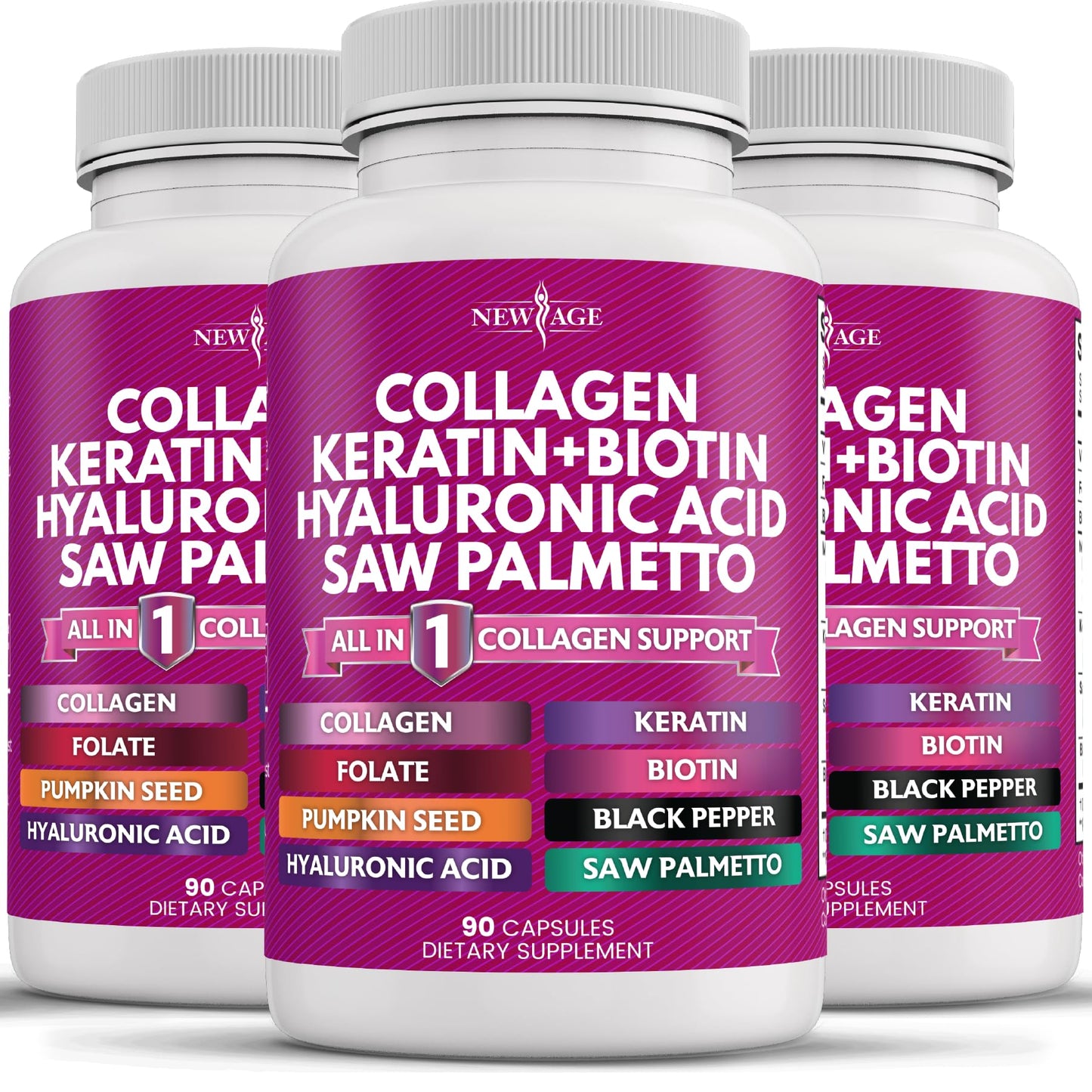 NEW AGE Collagen Pills with Biotin, Keratin & Hyaluronic Acid – 270 Count
